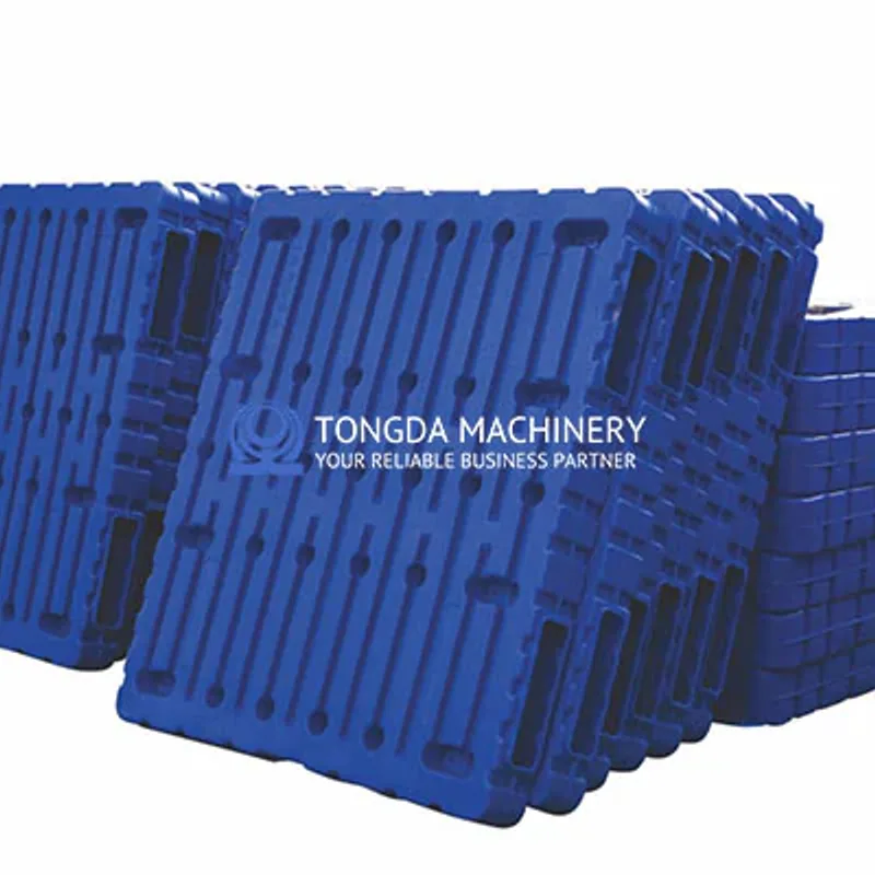 Stack of blue blow-molded plastic pallets