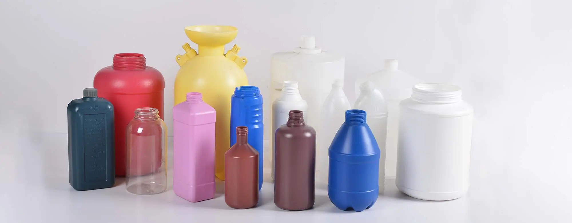 Assorted blow-molded bottles and containers