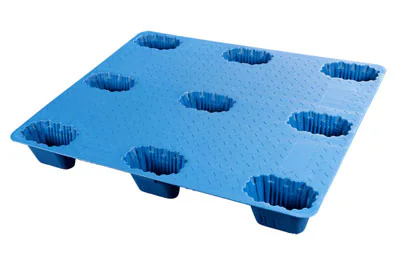 Blue blow-molded plastic pallet