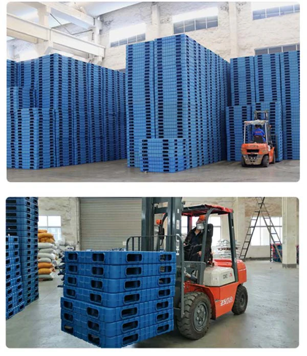 Blue pallet storage and forklift montage