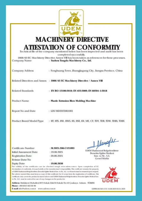 CE (2006/42/EC) certificate of Suzhou Tongda Machinery Co., Ltd.