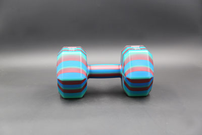 Striped hollow plastic toy dumbbell