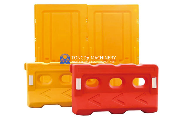 Yellow and red plastic road barriers